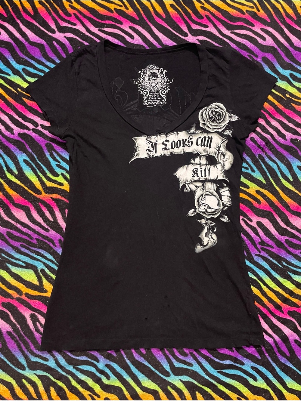 Y2k grunge goth rare 2000s Metal Mulisha “If looks can kill” shirt